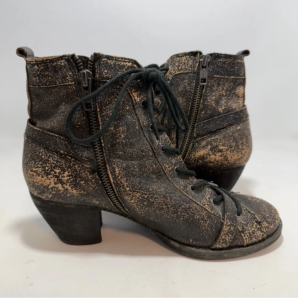 OTBT Floyd Distressed Crackle Leather Combat Boots Bronze Black Womens 7M